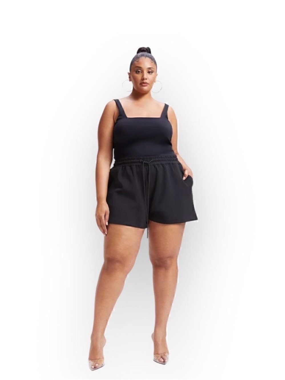 Good American Plus Size Black Drawstring Athletic Shorts